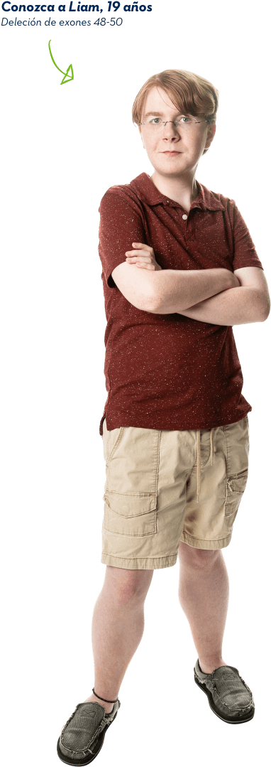 Conozca a Liam, 19 años. Deleción de exones 48-50.