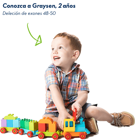 Conozca a Graysen, 2 años. Deleción de exones 48-50.