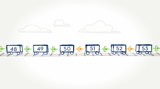 EXONDYS 51 illustration of exons shown as train cars as part of explaining exon skipping technology